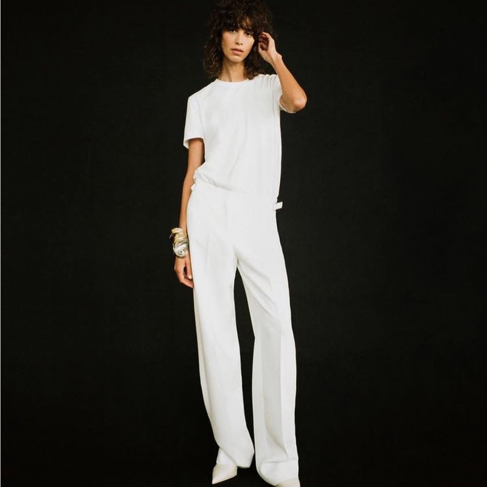 ☁️Zara Women’s Side Buckled Straight Leg White Pants Size S NWT ☁️
